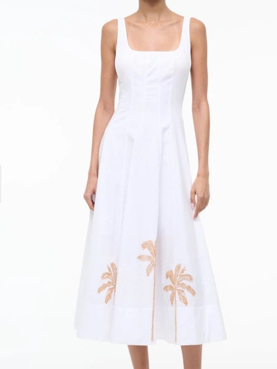 STAUD Dresses & Skirts - STAUD White Palm-Embroidered Midi Dress